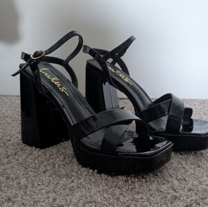 Lulu's Black Strappy Platform Heels